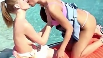 wet lick natural finger lesbian outdoor pool pussy