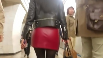 leather skirt hidden cam voyeur big ass russian brunette ass