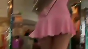 pink dress upskirt brunette
