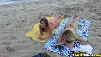 foursome busty brown outdoor reality beach blonde brunette
