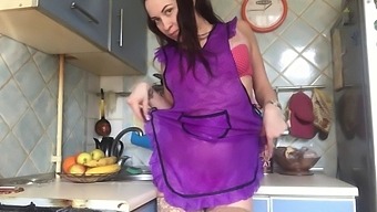 kitchen masturbation orgasm banana pussy