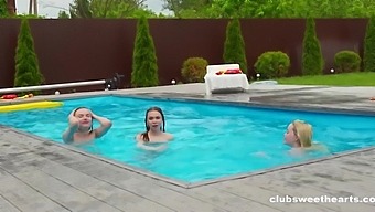 lick finger 3some lesbian orgasm outdoor teen (18+) pissing threesome pool pussy shaved
